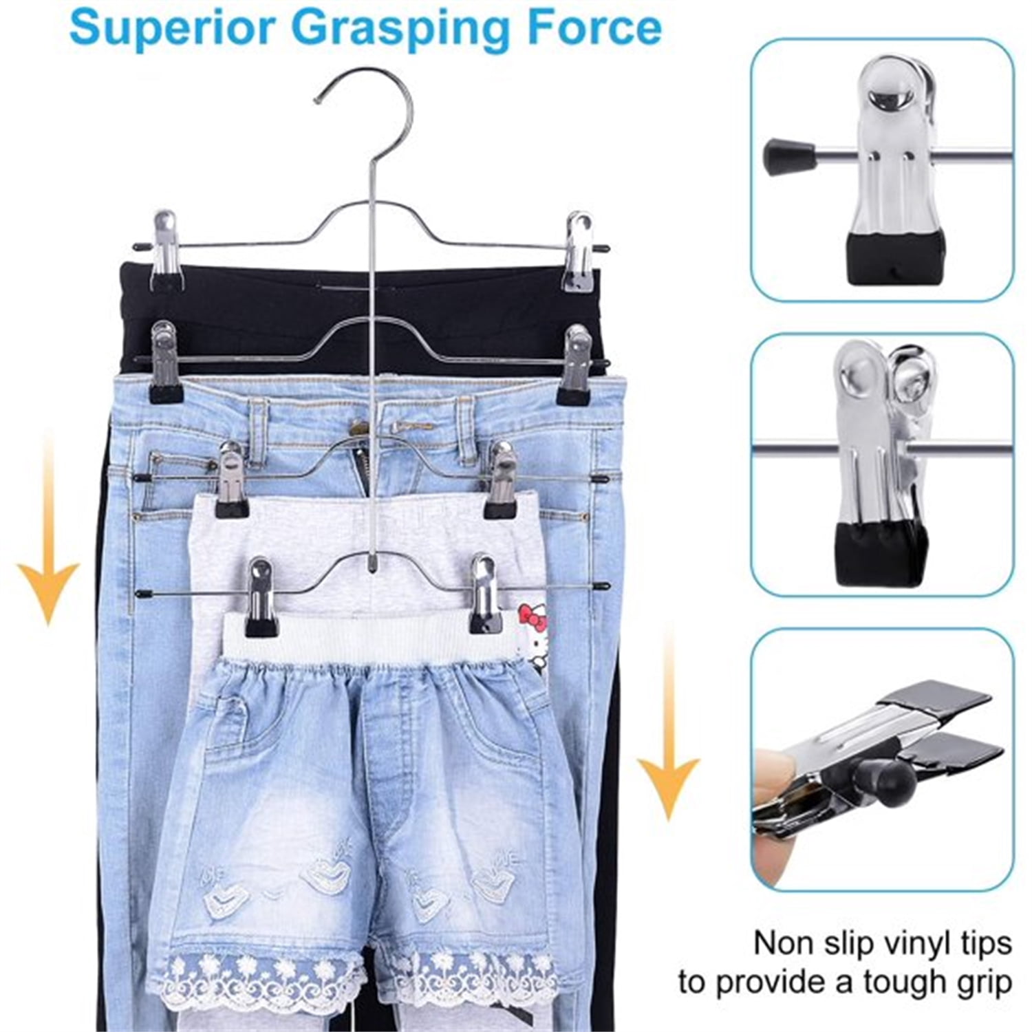 Skirt Pants Hangers, Pants Hangers Space Saving, 4 Tier Metal Skirt Hanger with Adjustable Clips Pants Trouser Hangers Closet Organizer for Jeans, Slacks, Shorts (2 Pack Black) by Casewin