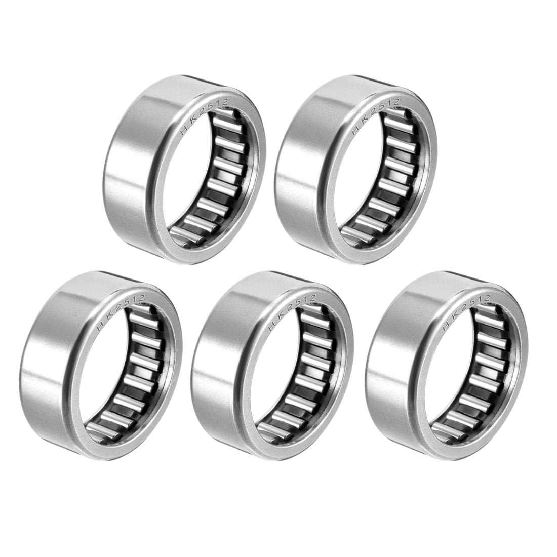 Open End uxcell HK2512 Drawn Cup Needle Roller Bearings 25mm Bore Dia 32mm OD 12mm Width Pack of 5 