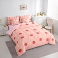thumbnail image 4 of Homewish Cartoon Strawberry 7 Pieces Bedding Comforter Set,Lovely Daisy Flower Full Bedding Set,Orange Red Fitted Sheet Flat Sheet For Girl Kids,Microfiber Bedroom Decor Reversible, 4 of 9