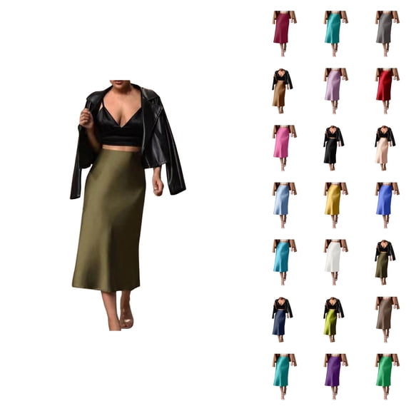 Satin Skirts for Women Zip Back Straight Midi Skirts Business Casual Office Work Skirt