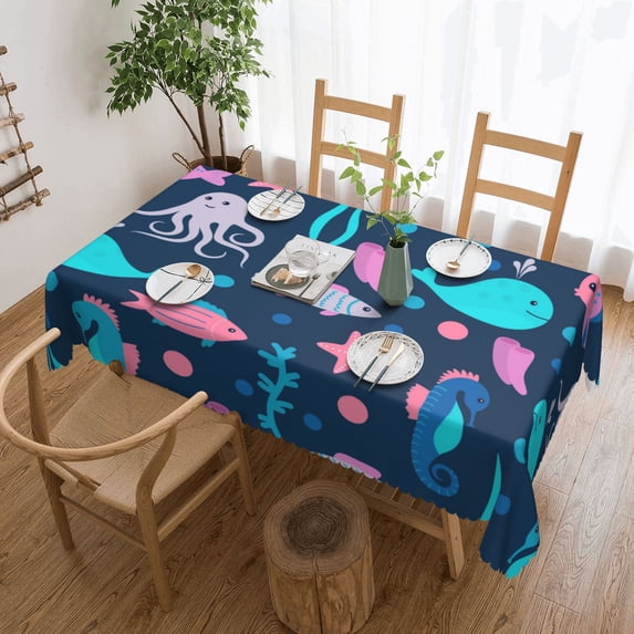 XMXY Table Cloth Rectangle Table, Ocean Underwater Seahorse Dining Table Cover Waterproof Washable Outdoor Tablecloth, 54 X 72 Inch