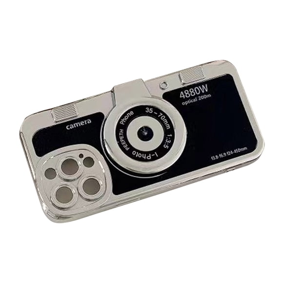 Compatible avec un Style Rétro d'Appareil Photo 3D Mignon Unique avec Long Cordon en Cuir + Protecteur Antichoc en TPU Souple