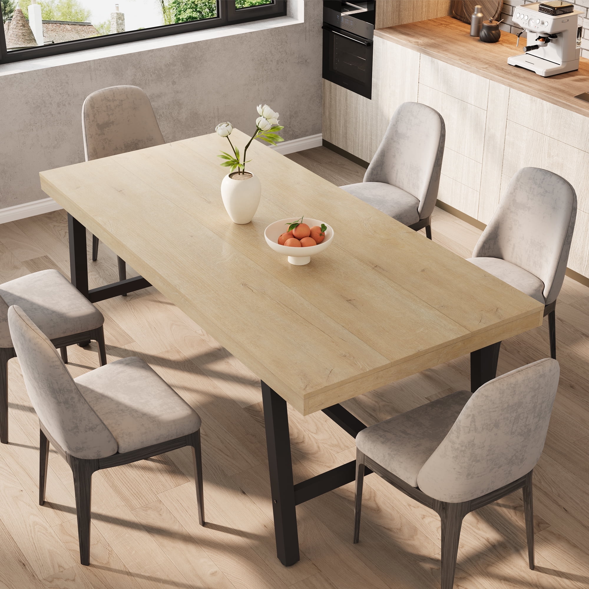Industrial Dining Table for 6-8 People, 70.87" Long Wooden Kitchen Table with Sturdy Metal Frame & Black Finish, Seats 6 Rectangular Counter for Dinner, Kitchen, Dining Room