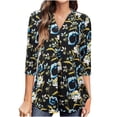 thumbnail image 1 of Puntoco verano mujer media manga estampado botón tops blusa cuello en V camisa pulóver Puntoco Puntoco-530, 1 of 9