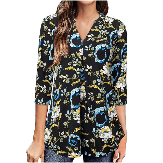 Puntoco verano mujer media manga estampado botón tops blusa cuello en V camisa pulóver Puntoco Puntoco-530