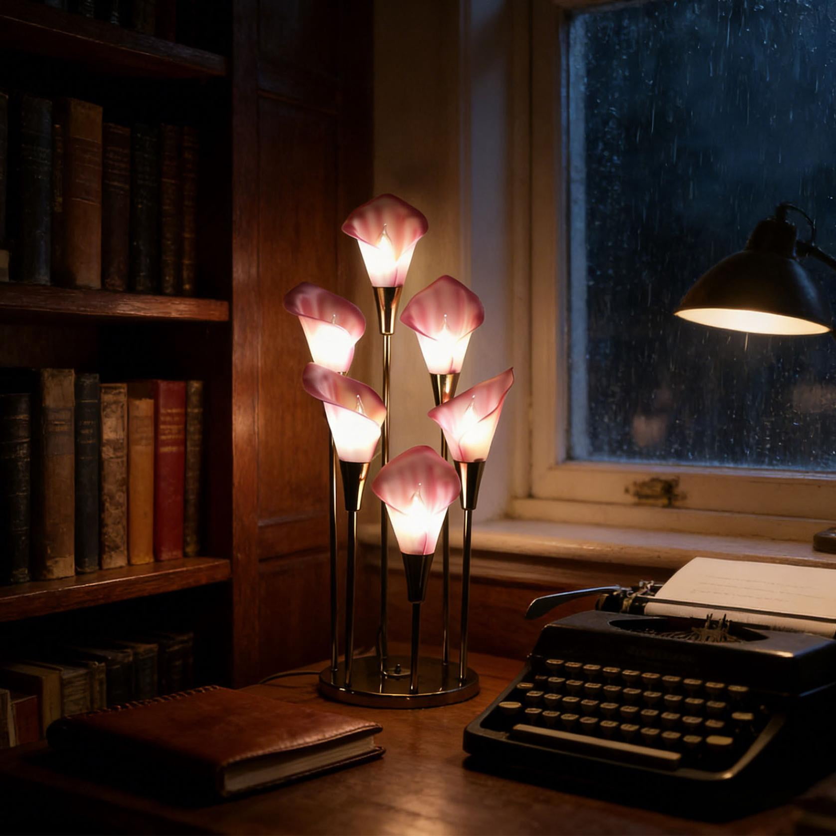 Vintage Flower Table Lamp & Horseshoe Night Light - Nostalgic Reading Light with Lucky Charm, Bedside Lamp for Bedroom, Desk and Vintage Decor， 4 Flowers