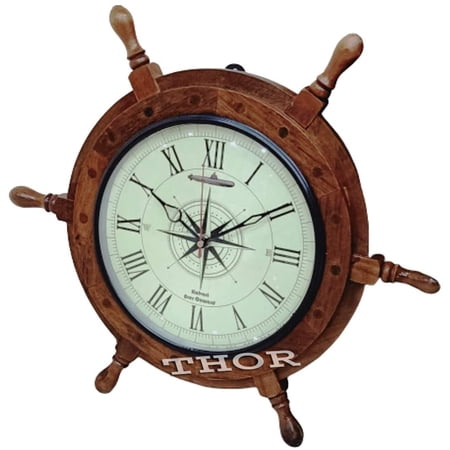 Collectible Decorative Wooden Ship Wheel Wall Clock Nautical Home Decor 16