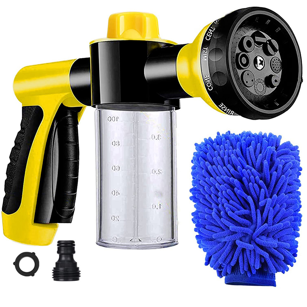 Car Wash Brush Foam Gun 8in1 Garden Hose Nozzle Foam Cannon Bottle