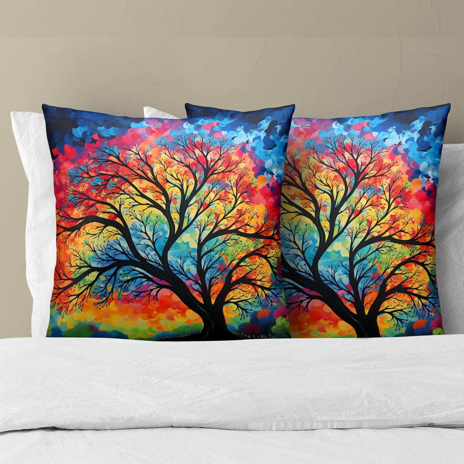 A Pair of Rainbow Tree Pillow Shams Blue King［並行輸入品］ : A Pair of Rainbow Tree Pillow Shams (Queen, Yellow