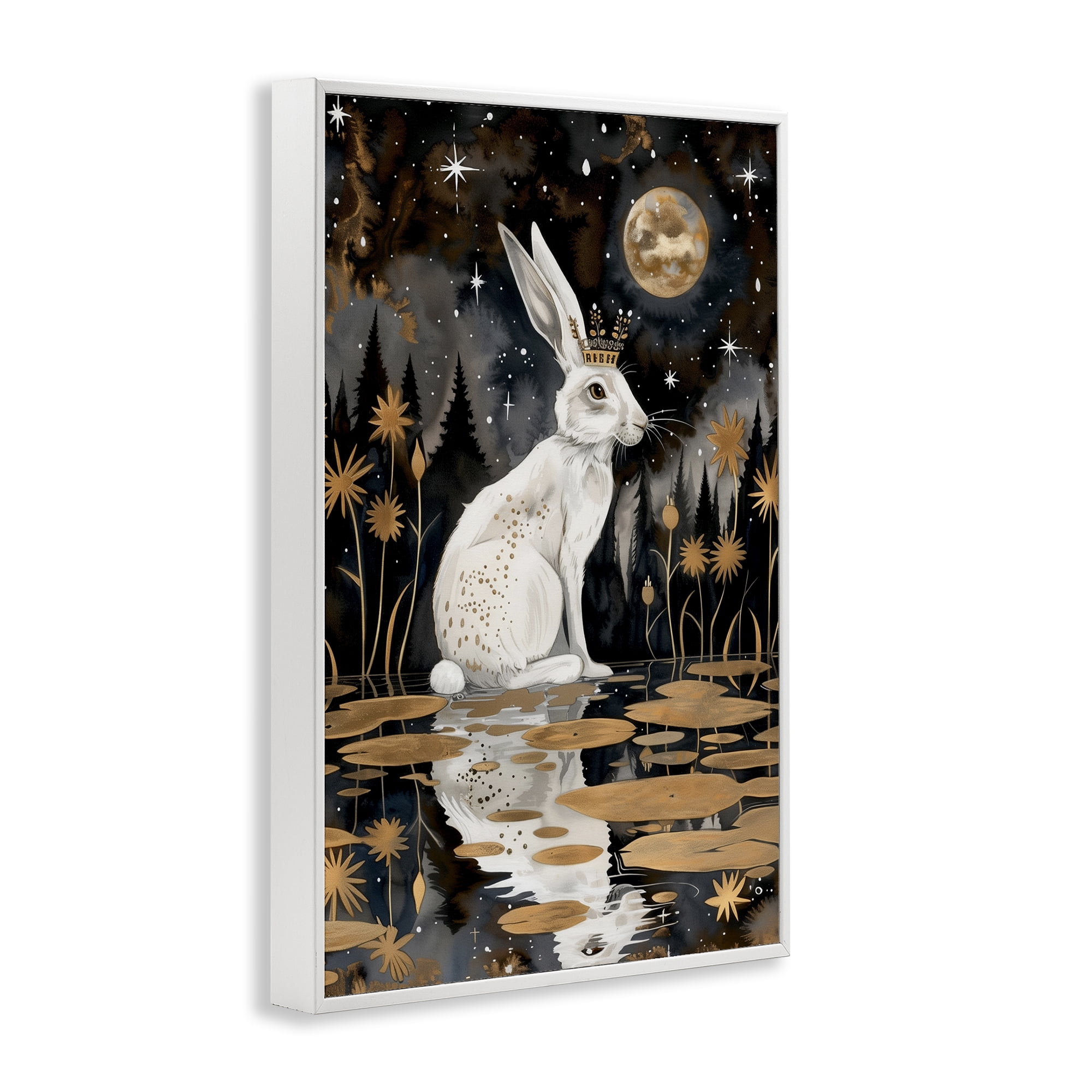 Stupell Industries Regal Rabbit Moonlight Animals & Insects Painting White Framed Art Print Wall Art, 12 x 18