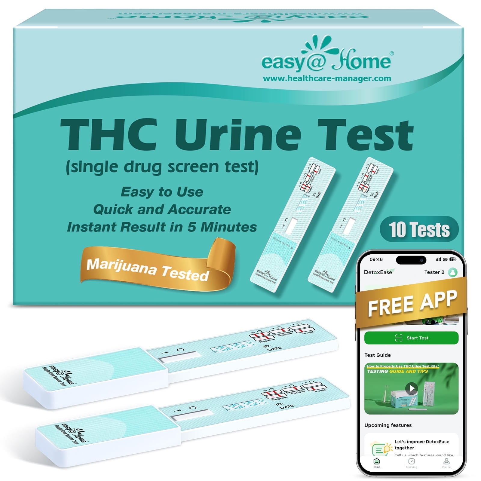 Easy@Home Single Panel Urine Test Kit for THC, 10 Ct