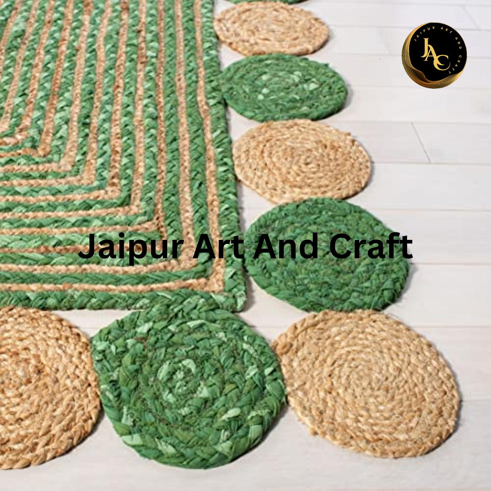 Jaipur Art And Craft Scalloped Jute Cotton Area Rug Hand Braided Eco Friendly Carpet (2x3 Sq ft)