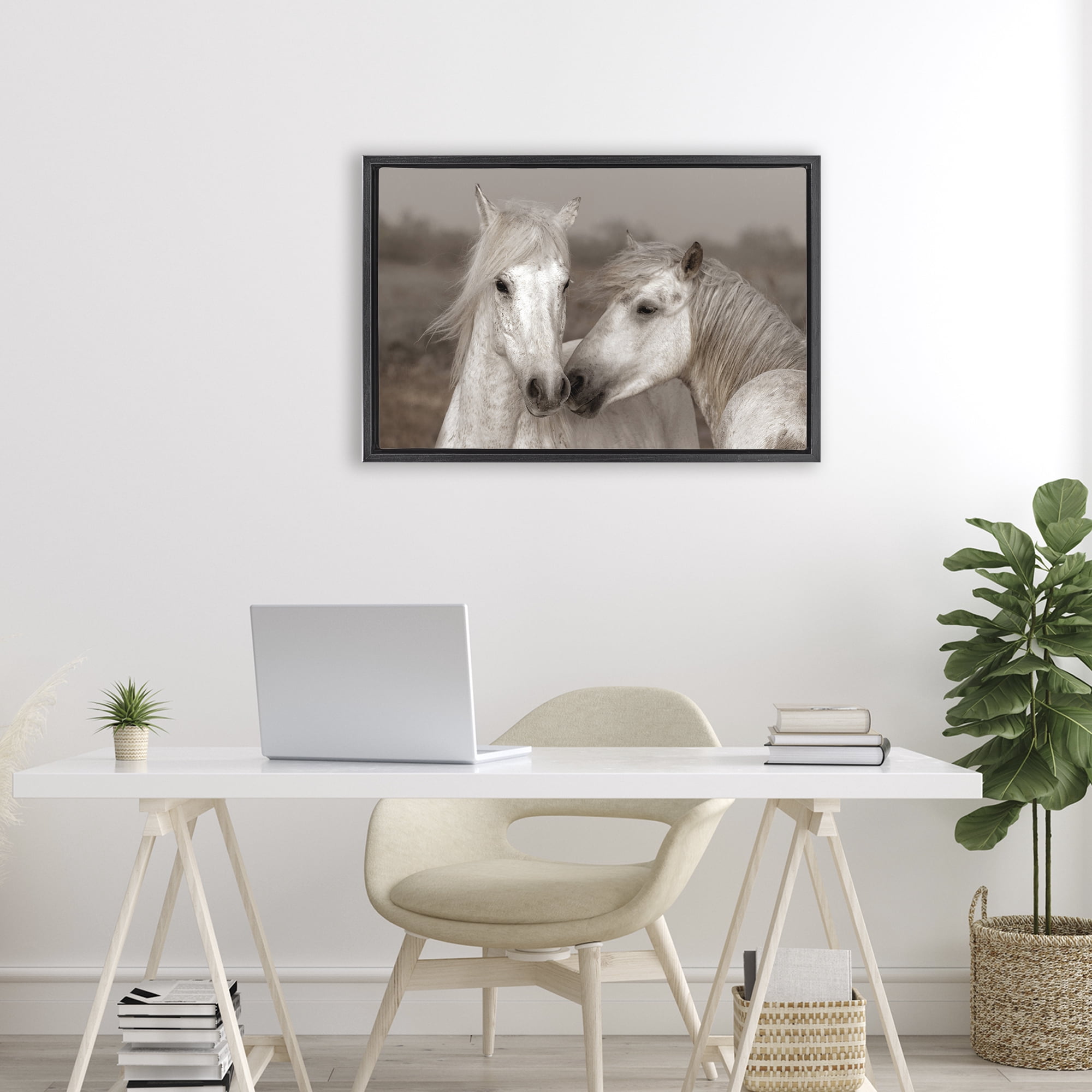 Stupell Industries Gentle Companionship Horses Black Framed Floater Canvas Wall Art, design by Danita Delimont