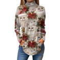 thumbnail image 2 of Women's Fall Casual Christmas Printed High Neck Long Sleeve Pullover Top, Loose Vintage Graphic Sweatshirt, Holiday T-Shirt Blouse,Beige,M, 2 of 7