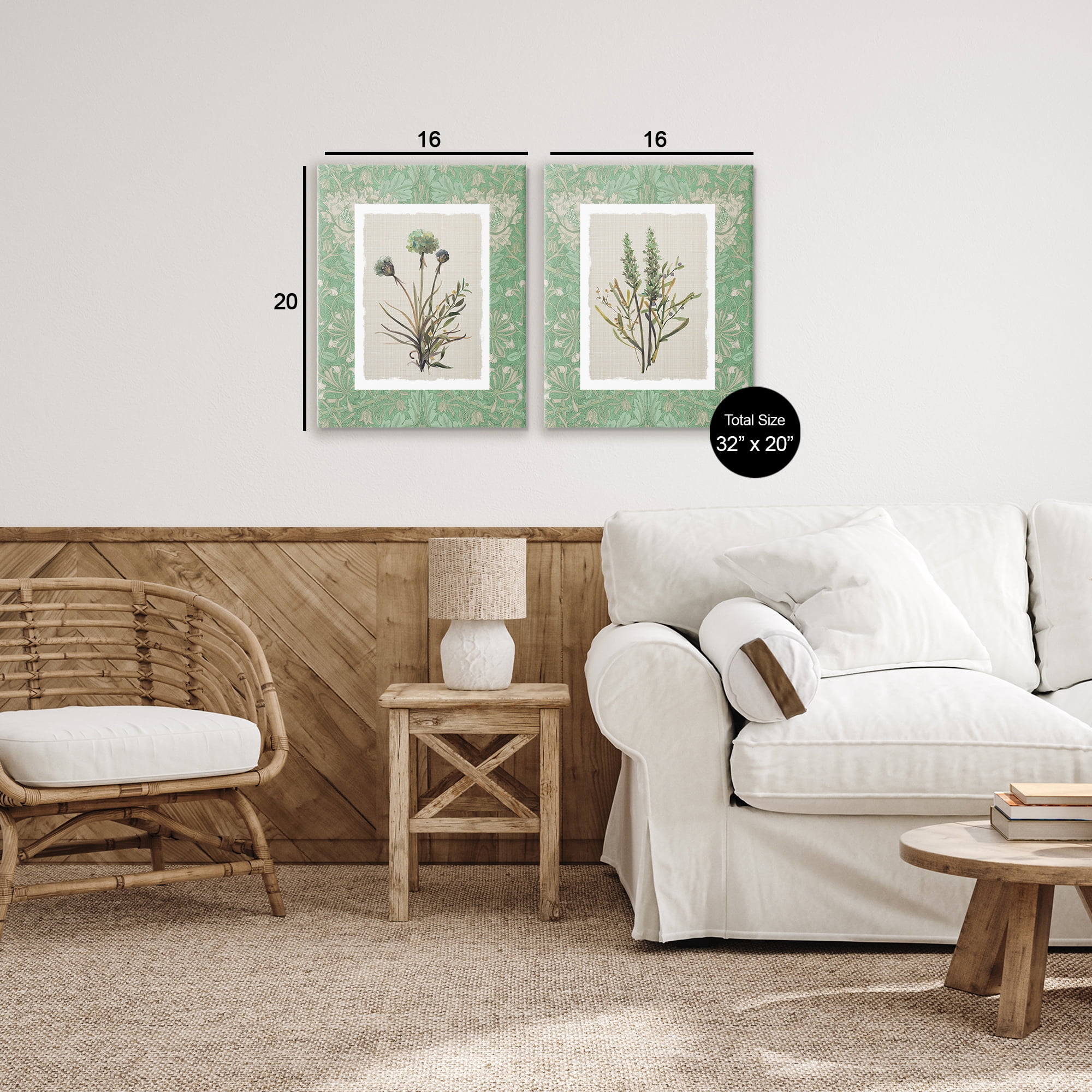 Stupell Industries Green Tone Herbal Blooms 2 Piece Canvas Wall Art Set, design by Carol Robinson