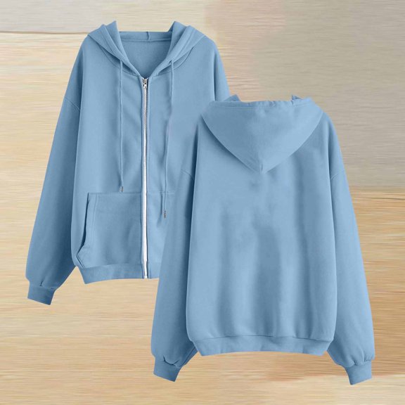 Xcmzpl Women's Zip Up Hoodies Casual Solid Color Hooded Sweatshirt Travel Pullover Tops Cotton Long Sleeve Blouses Fall Clothes