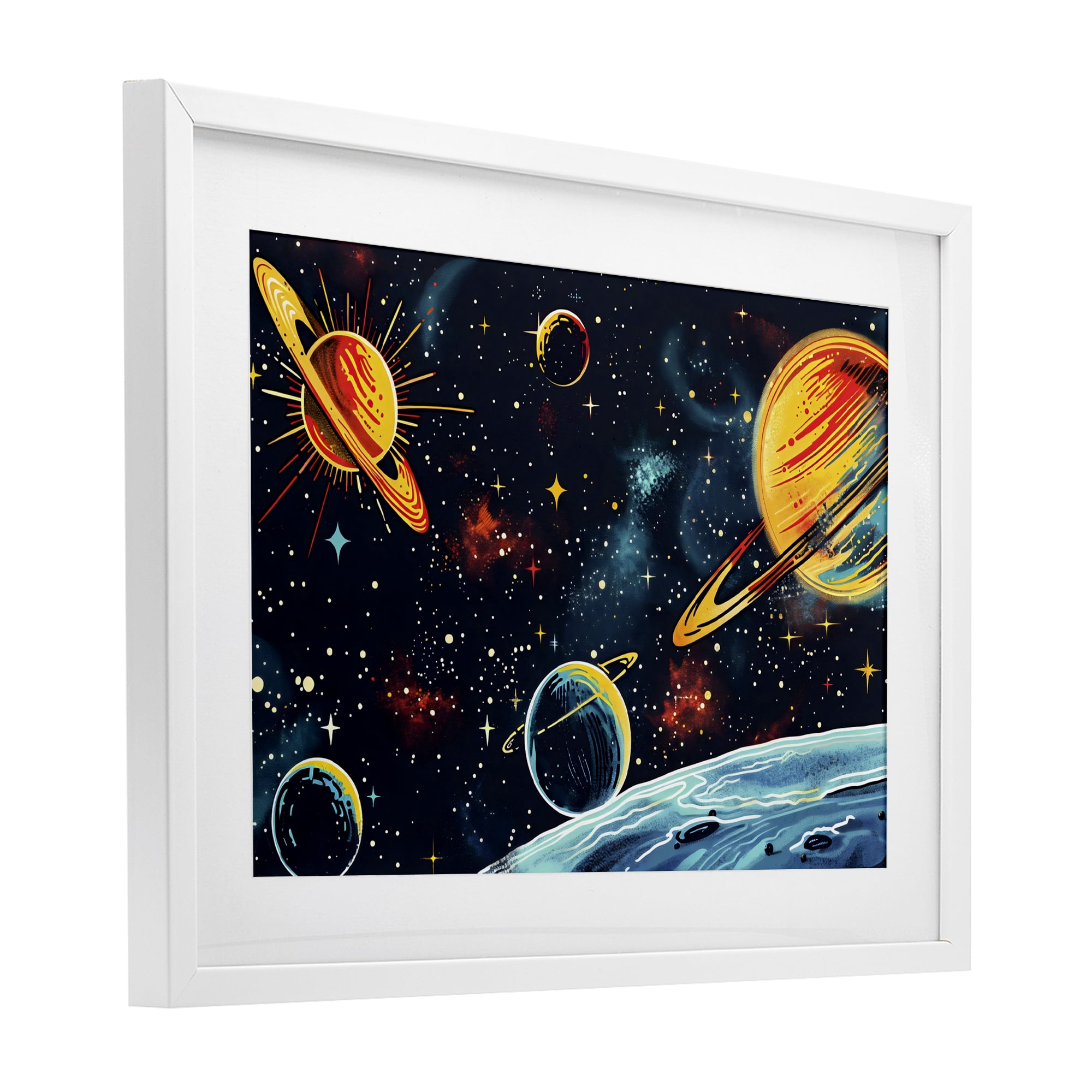 Stupell Industries Black Lit Galaxy Panorama White Framed Print Under Glass, design by Creative Studio