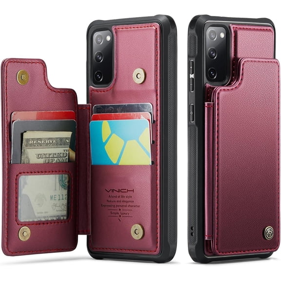 for Samsung Galaxy S20 FE Wallet Case with Card Holder, RFID Blocking Credit Slots Kickstand Shockproof Phone Cover for Women Men, Wine Red