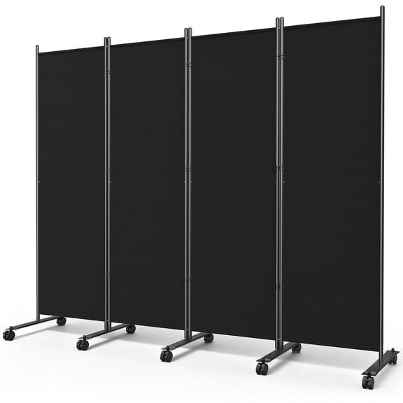 SUNALLY Rolling Room Dividers 6FT 4 Panel, Folding Privacy Screens with Lockable Wheels, 88" W Portable Wall Divider Room Separation for Porch Living Room Dorm Studio Office, Black