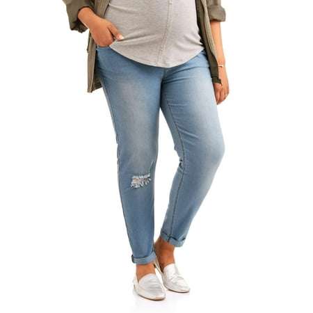 Maternity Full Panel Super Soft Destructed Skinny Boyfriend Crop Jeans -- Available in Plus