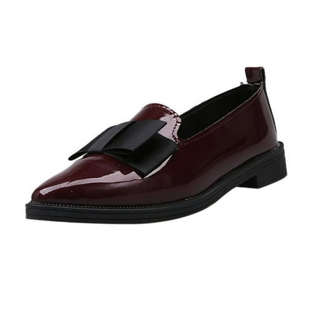 KELINFONG Women s Mary Jane Oxfords Shoes Slip on Loafers Casual Bownot Pointed Toe Dressy Flats for Office Work