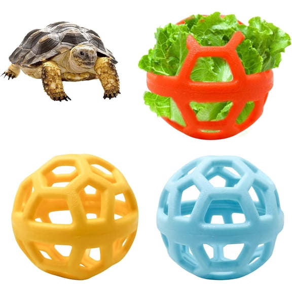 3 Pack Feeding Ball Toys for Tortoise, Tortoise Plastic Foraging Toy, Turtle Habitat Tank Accessories, Vegetable Supplier for Turtle
