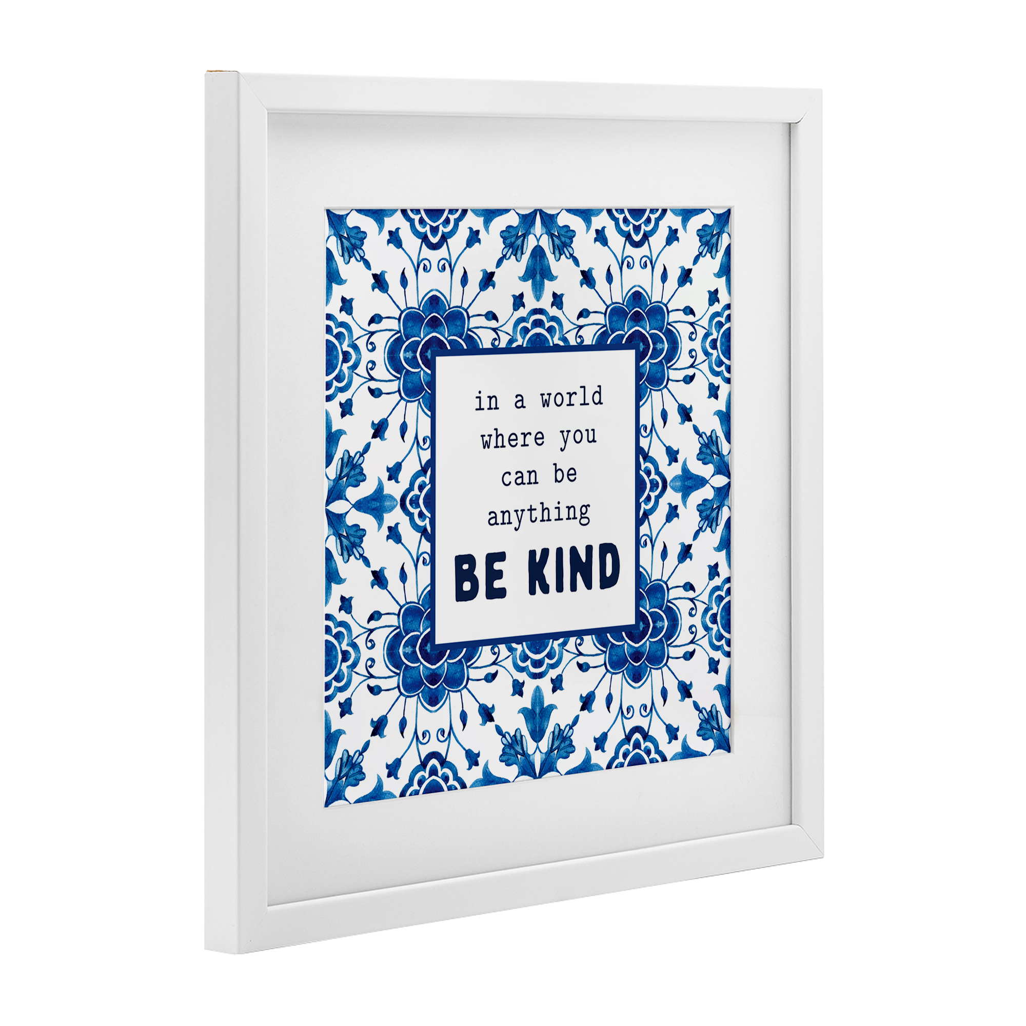 Patterned Be Kind Encouragement White Framed Print Under Glass, design by Lettered and Lined
