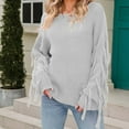 thumbnail image 2 of under $5 JINMGG 2025 Fall Winter Plus Size Sweaters for Women ,Women's Solid Round Neck Top Long Sleeved Sweater Tassel Sweater Round Neck Sweater, 2 of 5