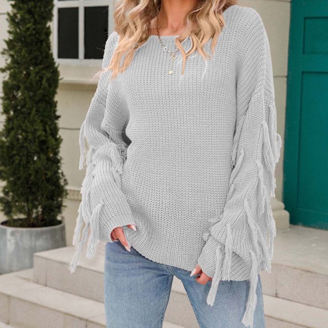 RKSTN Sweaters for Women Pull à Col Rond Solide à Manches Longues Pull à Col Rond Pull Automne Sweaters