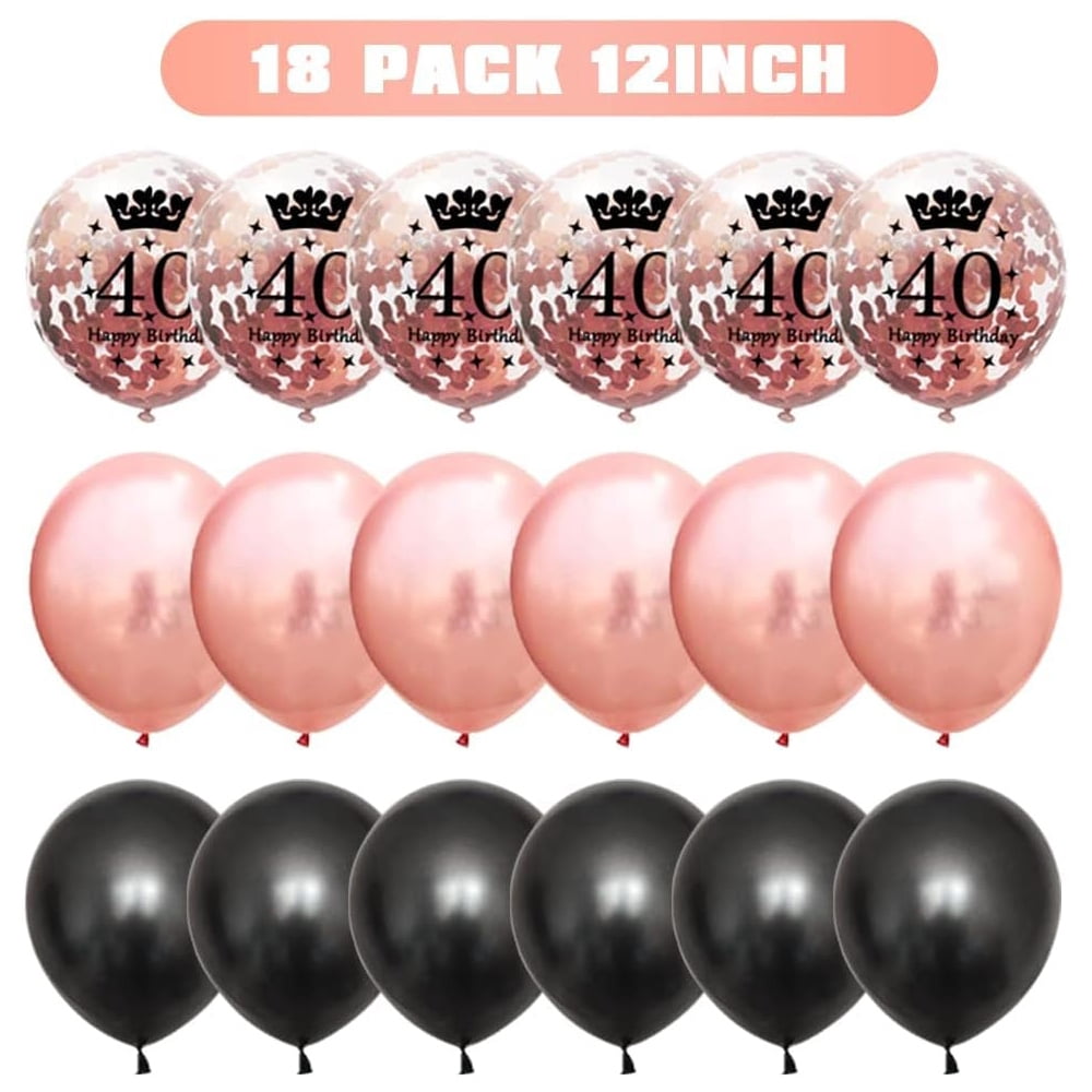 Happy 40th Birthday Banner – 180x110 Cm, Schwarz-roségold, Mit Aufhängung Für Geburtstagsparty