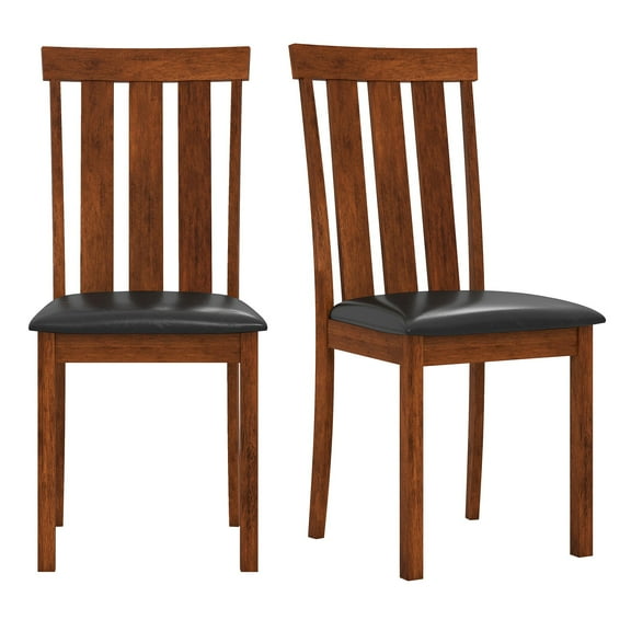 Sptwo | Wooden Dining Chairs Set of 2, PU Leather Upholstered Kitchen Chair with Rubber Wood Frame, High Slat Back & Padded Seat, Rustic Farmhouse Diner Side Chairs for Living Dining Room