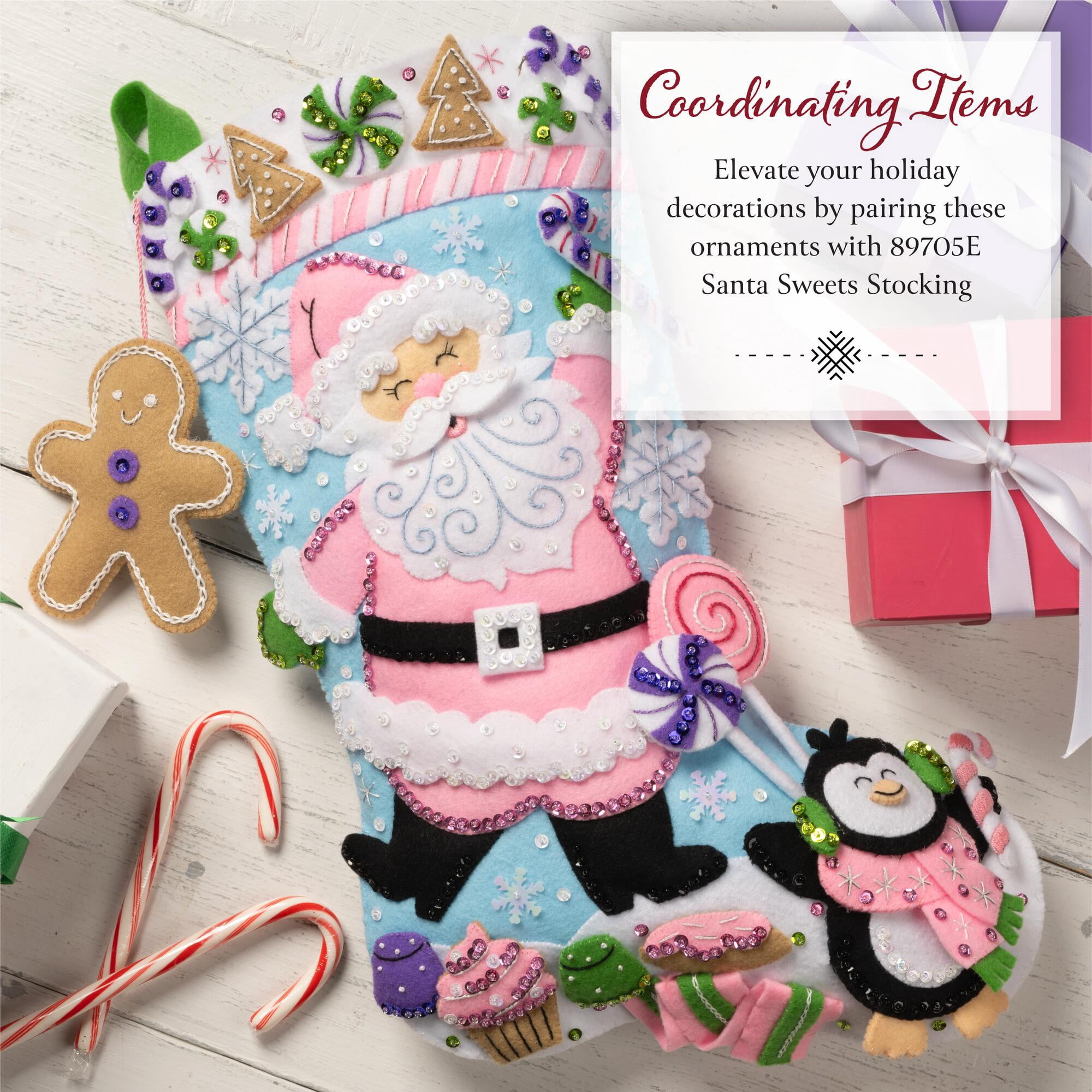 Bucilla Santa Sweets 4 Count Felt Applique Ornament Kit, 3.25 x 4.25 in