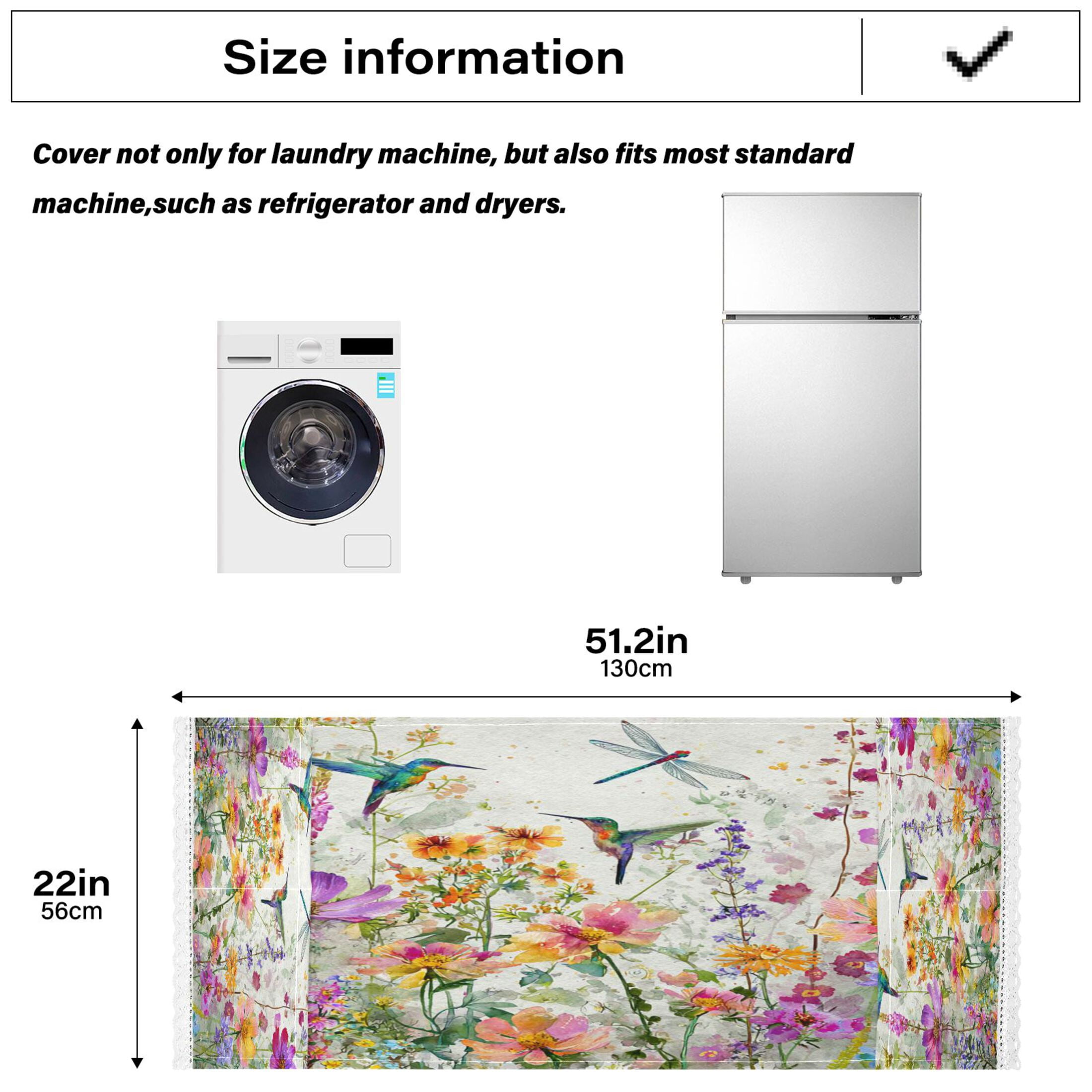 Wobogo Hummingbirds and Wildflowers Washing Machine Cover Dustproof Washer Dryer Cover Waterproof Laundry Room Decorative Protector