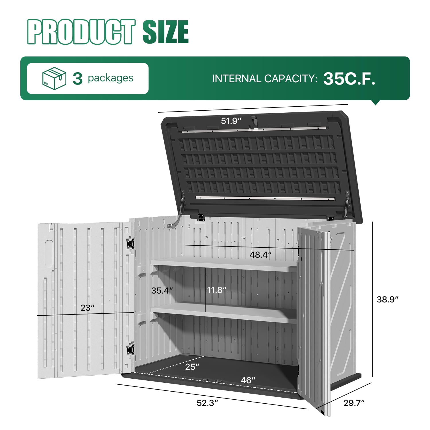 Cloudwell Outdoor Storage Shed with Metal Shelving Kit & Floor , 35 Cu.Ft Vertical Waterproof Resin Storage Cabinet for Garage Storage, Pool Storage, Bike Shed, Garden Tools, Patio Furniture, White
