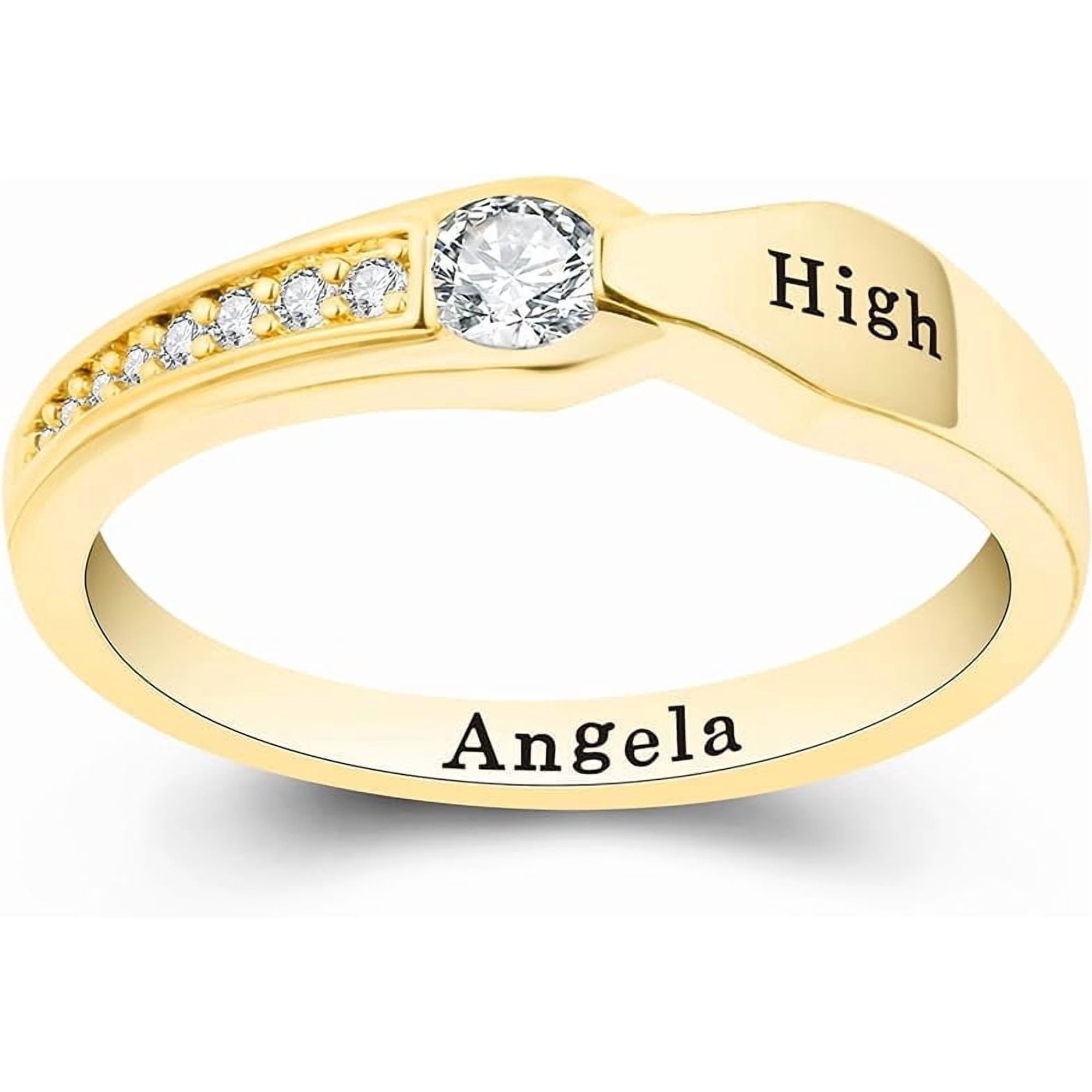 Custom Class Rings Fully Personalized Class Rings for Women High School Rings Women's Class Rings Size 5-15 Graduation Rings for Women Cubic Zirconia Birthstone Rings