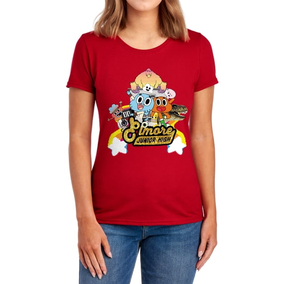 Amazing World of Gumball Elmore Junior High Women's T Shirt, Red, Medium