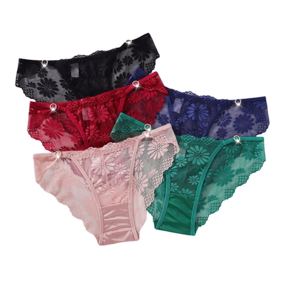 BFTBTY Sexy Underwear for Women Lace Bikini Panties Low Rise Hipster Tangas Cheeky Panty 5 Pack