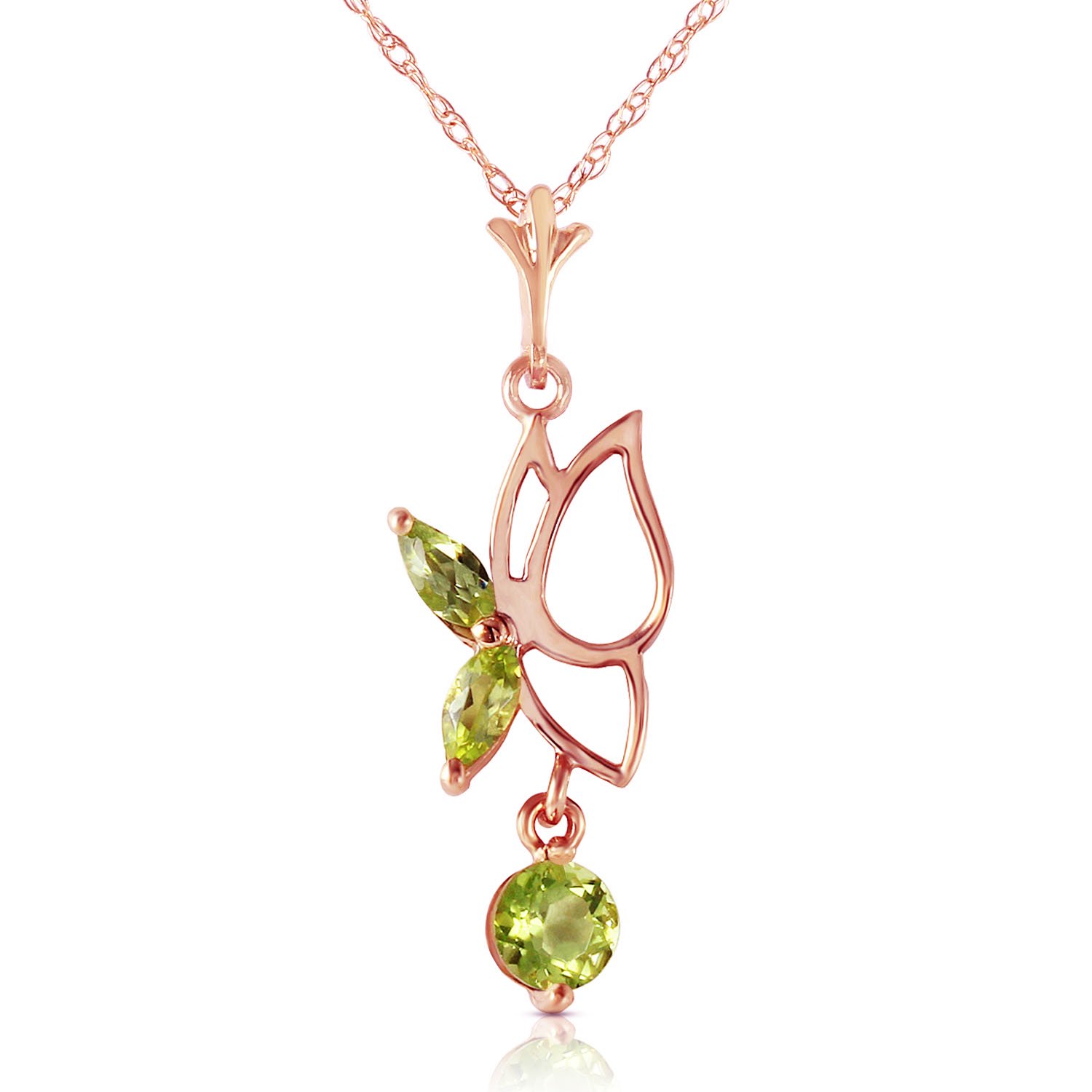 Galaxy Gold 14K Solid Gold Natural Peridot Butterfly Pendant Necklace for Women - Rose Gold Fine Jewelry