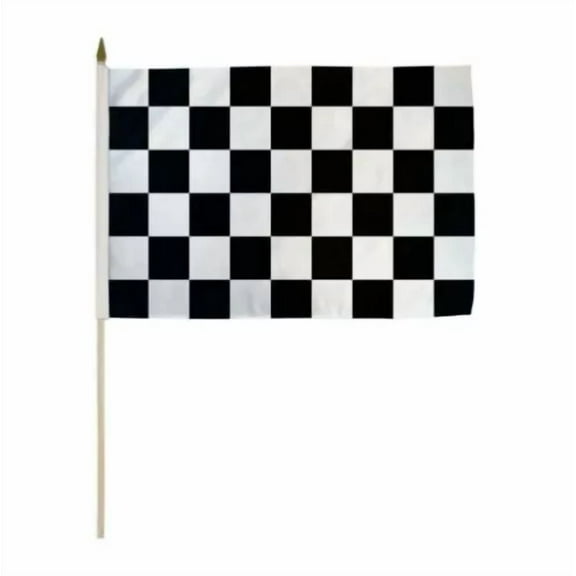 12X18 Inches 12 X 18 Black And White Checkered Stick Flag Wood Staff 100D