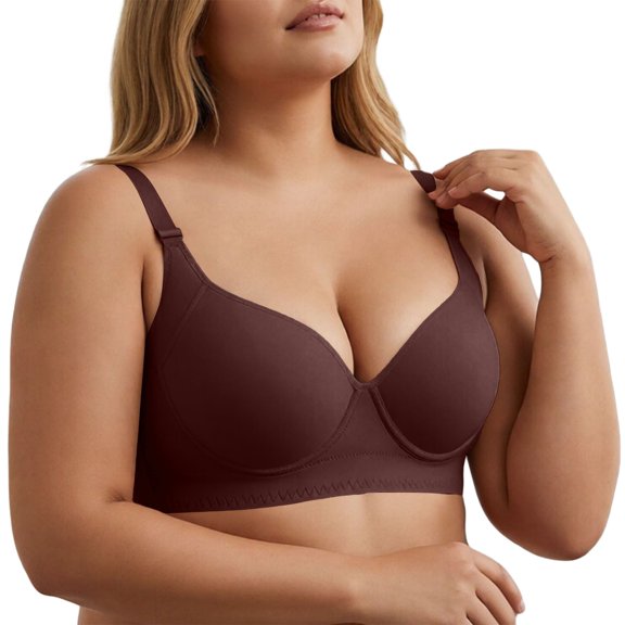 SNKSDGM Women Full Coverage Underwire Bra, Adjustable Wide Strap Plus Size Support Daily Underwear Brown S