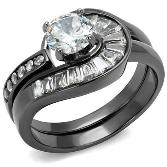 Alamode TK2546-8 Women IP Light Black Stainless Steel Ring with AAA Grade CZ in Clear - Size 8