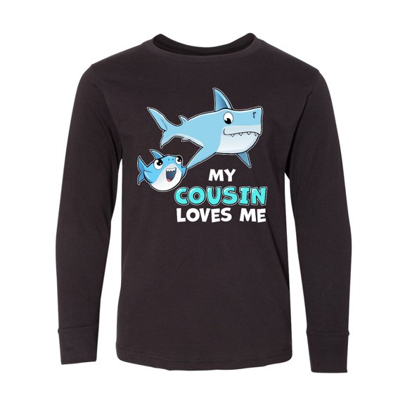 Inktastic My Cousin Loves Me with Cute Sharks Long Sleeve Youth T-Shirt