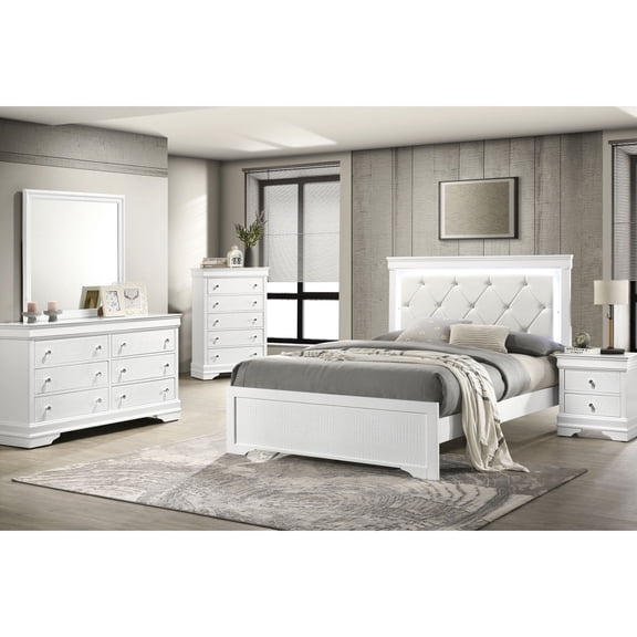 White Queen 5-piece Bedroom Set with LED Headboard / Elevate Bedroom Decor with Functional Storage