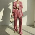 thumbnail image 2 of QATAINLAV Women's 2 Piece Pant Suits Dressy Blazer Wide Leg Pants Matching Sets Solid Color Business Casual Outfits, Pink, XXL, 2 of 7