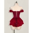 thumbnail image 2 of Burgundy Off Shoulder Gothic Corset Mini Dress With Ruffle Trim, Jacquard Waist, Layered Hem & Sweetheart Neckline, 2 of 8