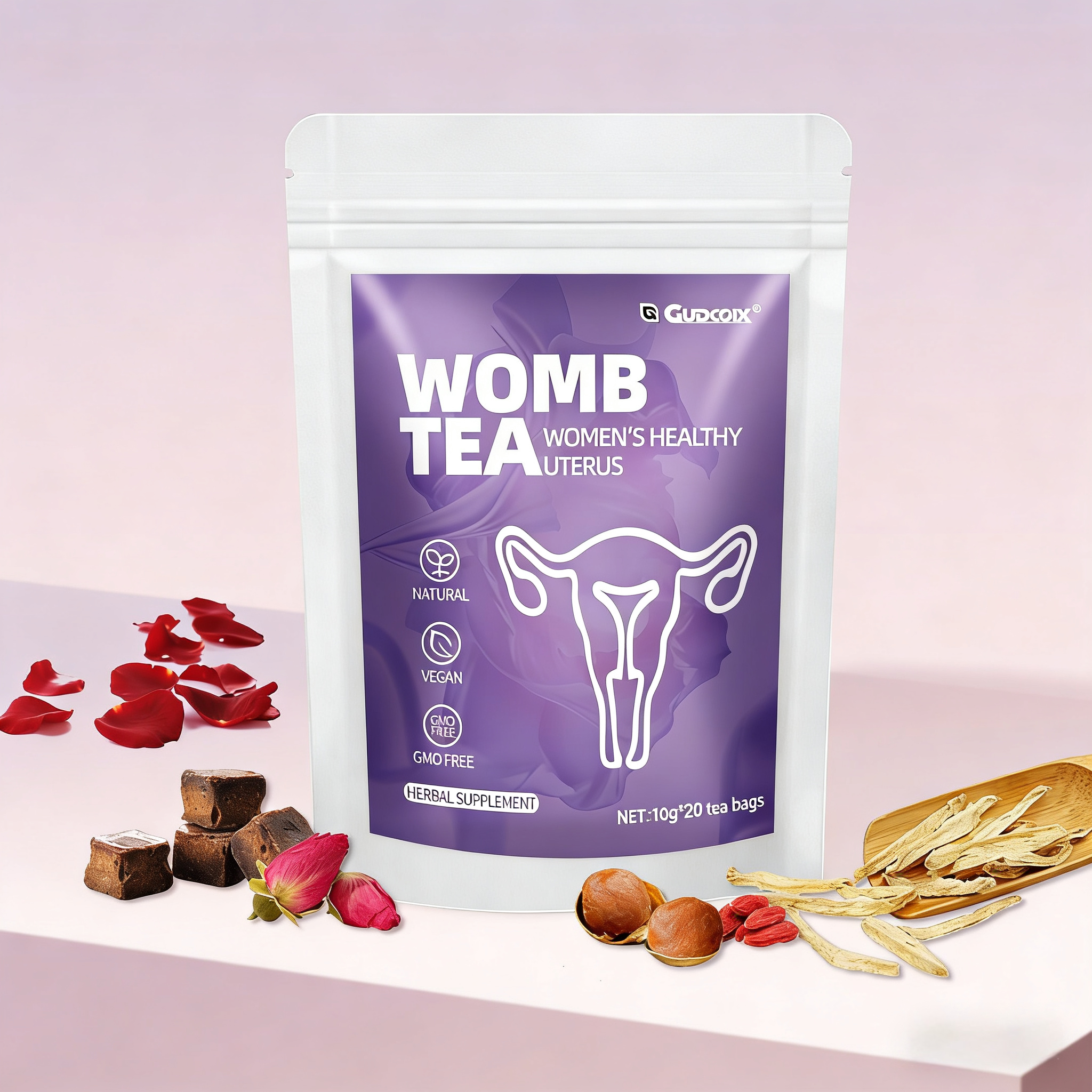 Gudcoix Womb Tea for Women, Ginger & Jujube Herbal Tea Bags, Uterus Wellness Support, Natural Caffeine-Free Tea, 10 Bags