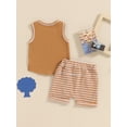 thumbnail image 4 of Suealasg 0-3 Years Toddler Boys Shorts Set Sleeveless Contrast Color Tank Tops +Elastic Waist Stripe Shorts 2Pcs Newborn Baby Boys Summer Beach Vacation Clothes, 4 of 9