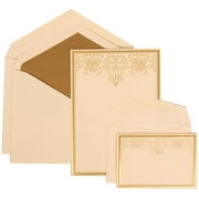 JAM Paper Wedding Invitation Combo Set, 1 Large & 1 Small, Gold Heart Set, Ivory Card with Gold Lined Envelope,100/pack