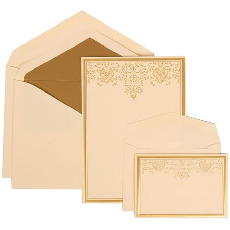 JAM Paper Wedding Invitation Combo Set, 1 Large & 1 Small, Gold Heart Set, Ivory Card with Gold Lined Envelope,100/pack