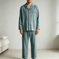thumbnail image 3 of Ecqkame Cotton Pajamas for Men Set Plaid Long Sleeve Lapel Button Down Tops Elastic Waist Pants Casual Comfy 2 Piece Sleepwear Sets Army Green XXXL, 3 of 6